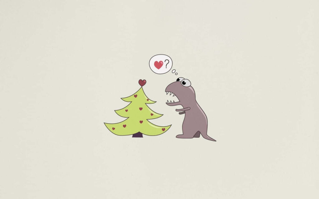 Whimsical Dinosaur Wallpaper: Cute Dino & Festive Christmas Tree