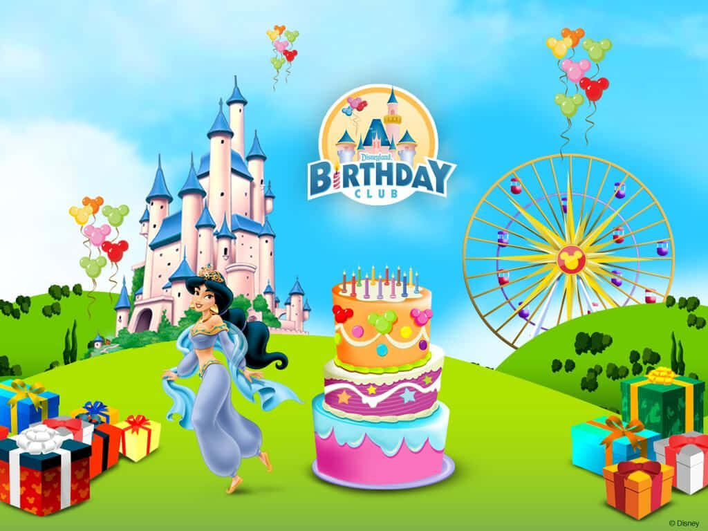 Whimsical Disney Birthday Wallpaper with Castle & Colorful Balloons