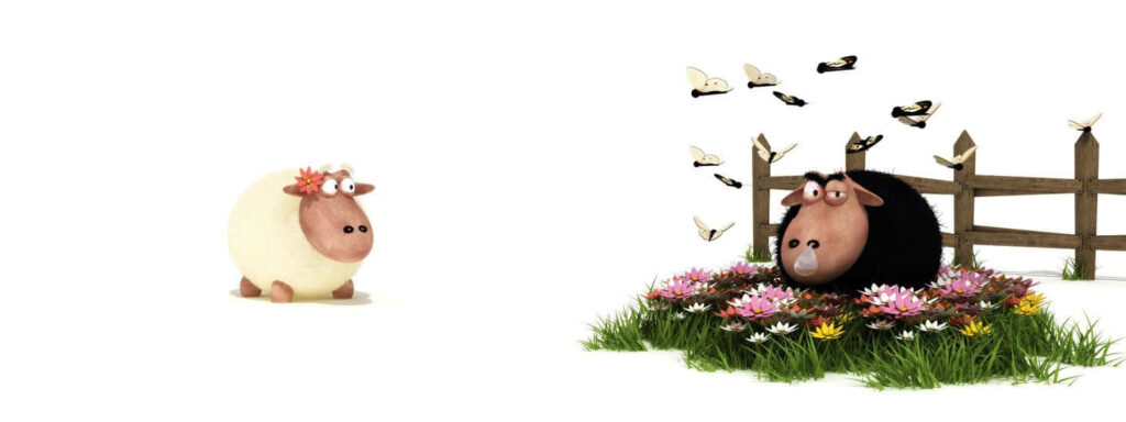 Whimsical Sheep Dual-Screen Wallpaper: Springtime Charm & Color