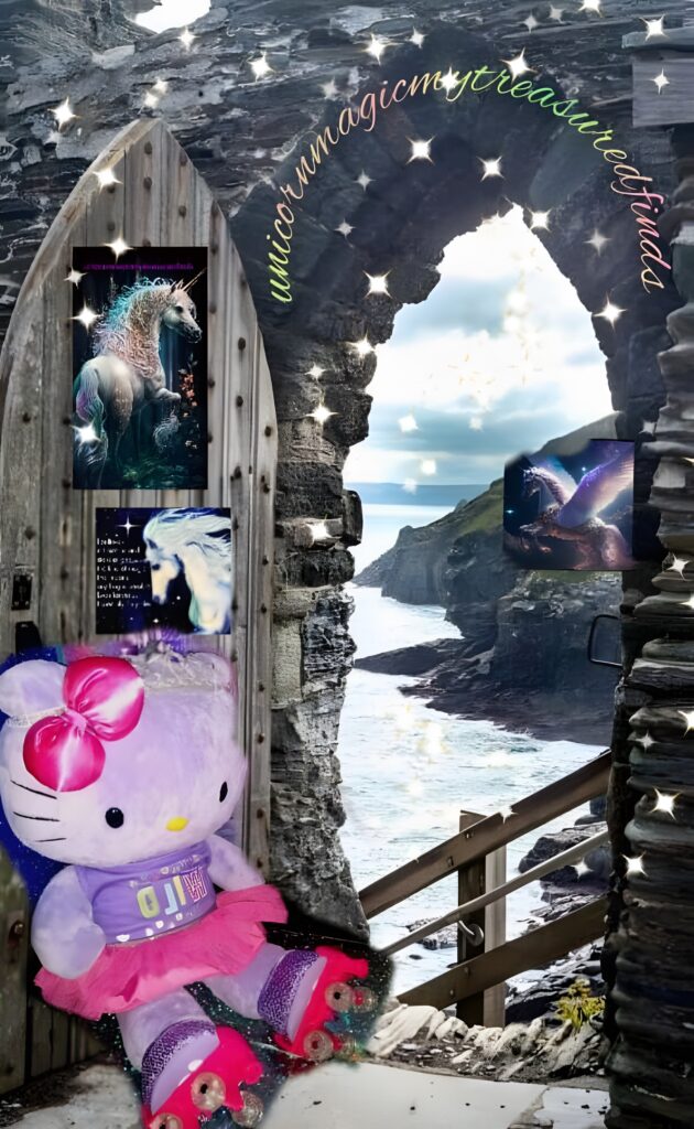 Whimsical Fantasy Seaside Wallpaper with Plush Character & Mythical Creatures