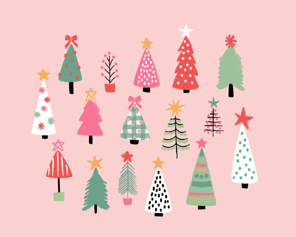 Whimsical Pink Christmas Tree Wallpaper for Festive Cheer