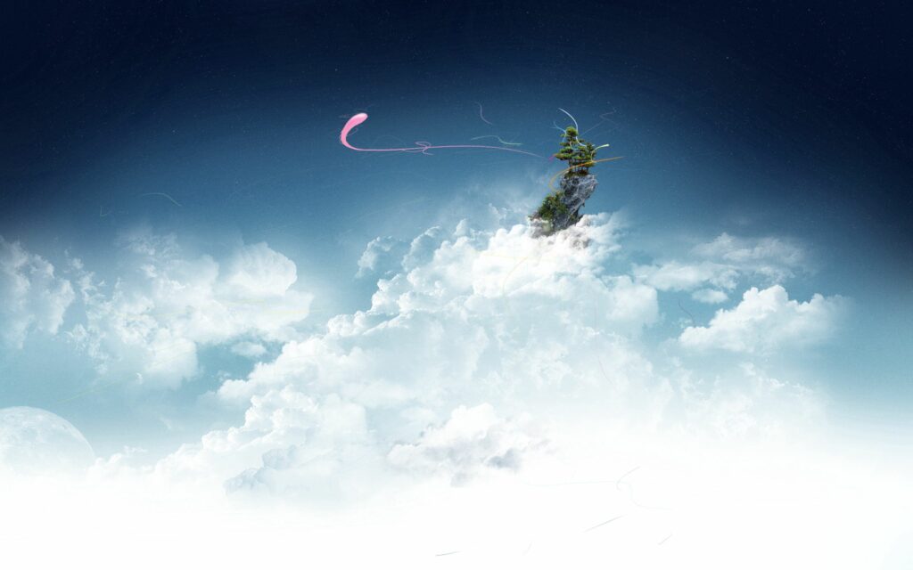 Whimsical Floating Island Wallpaper: Tranquil Azure Sky Background