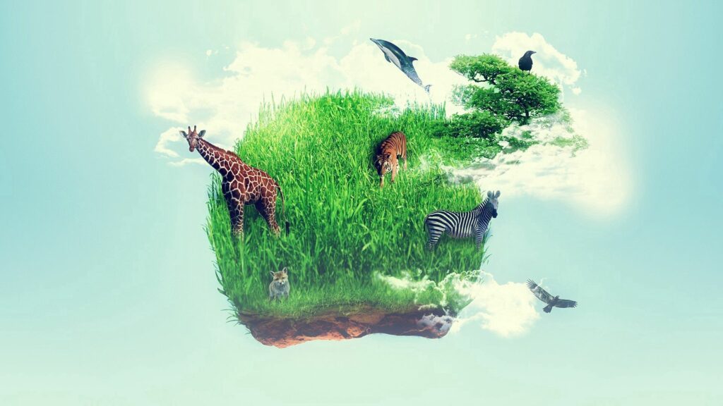 Whimsical Floating Island Wallpaper - Lush Wildlife Sanctuary Scene