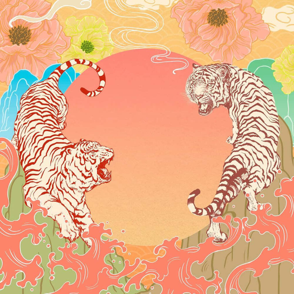 Whimsical Tiger Wallpaper: Vibrant Floral Fantasy Background