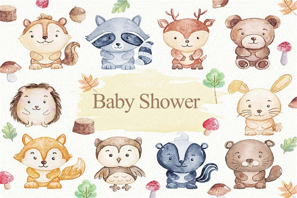 Whimsical Forest Wallpaper: Cute Cartoon Animals for Baby Showers