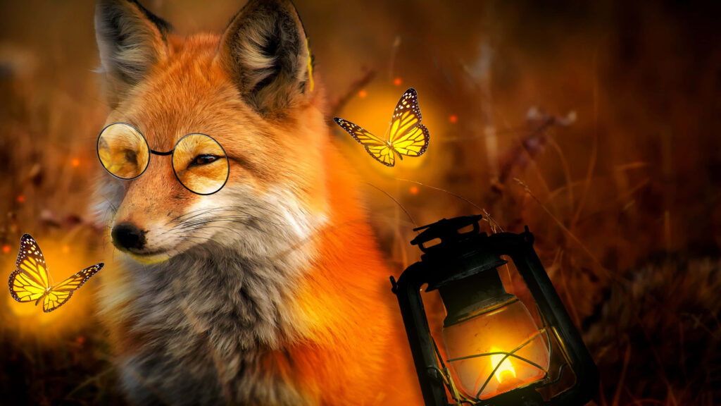 Enchanted Fox Wallpaper with Butterflies & Lantern Glow