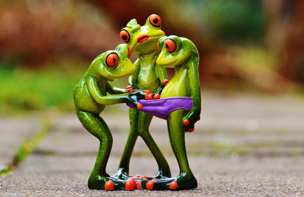 Playful Frog Figurines Wallpaper: Quirky Animal Decor for Any Space