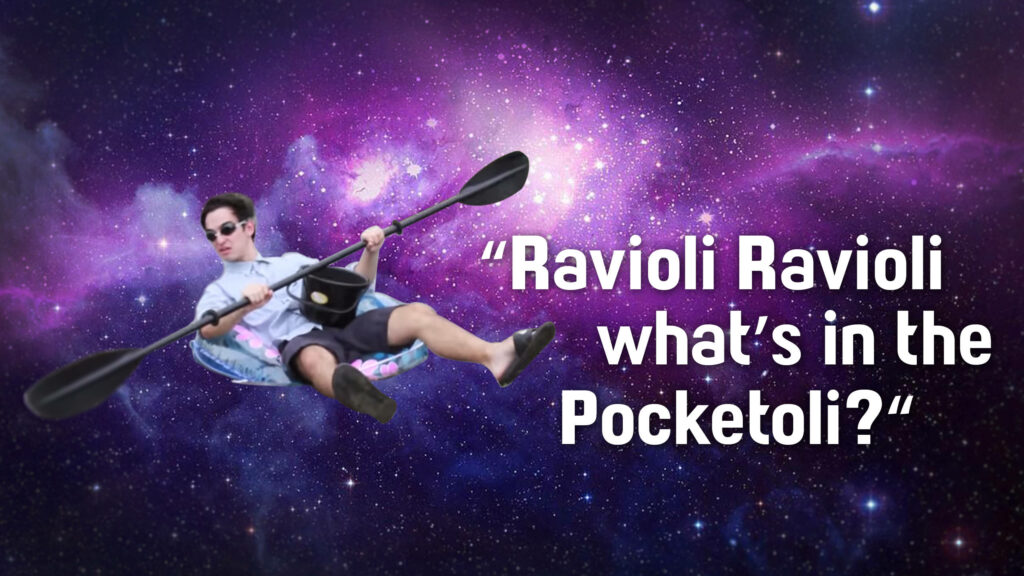 Whimsical Galaxy Wallpaper: Floating Fun with Ravioli Ravioli!