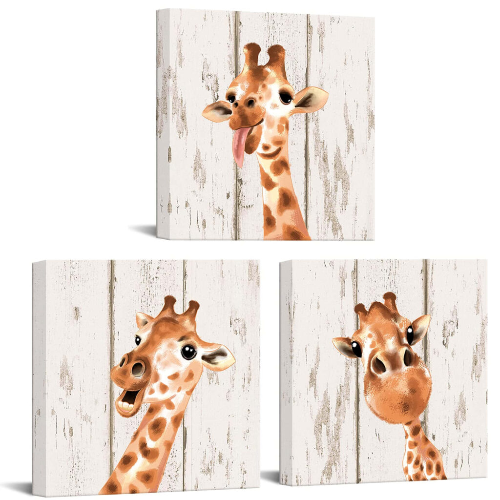 Whimsical Giraffe Expressions Wallpaper on Rustic White Background