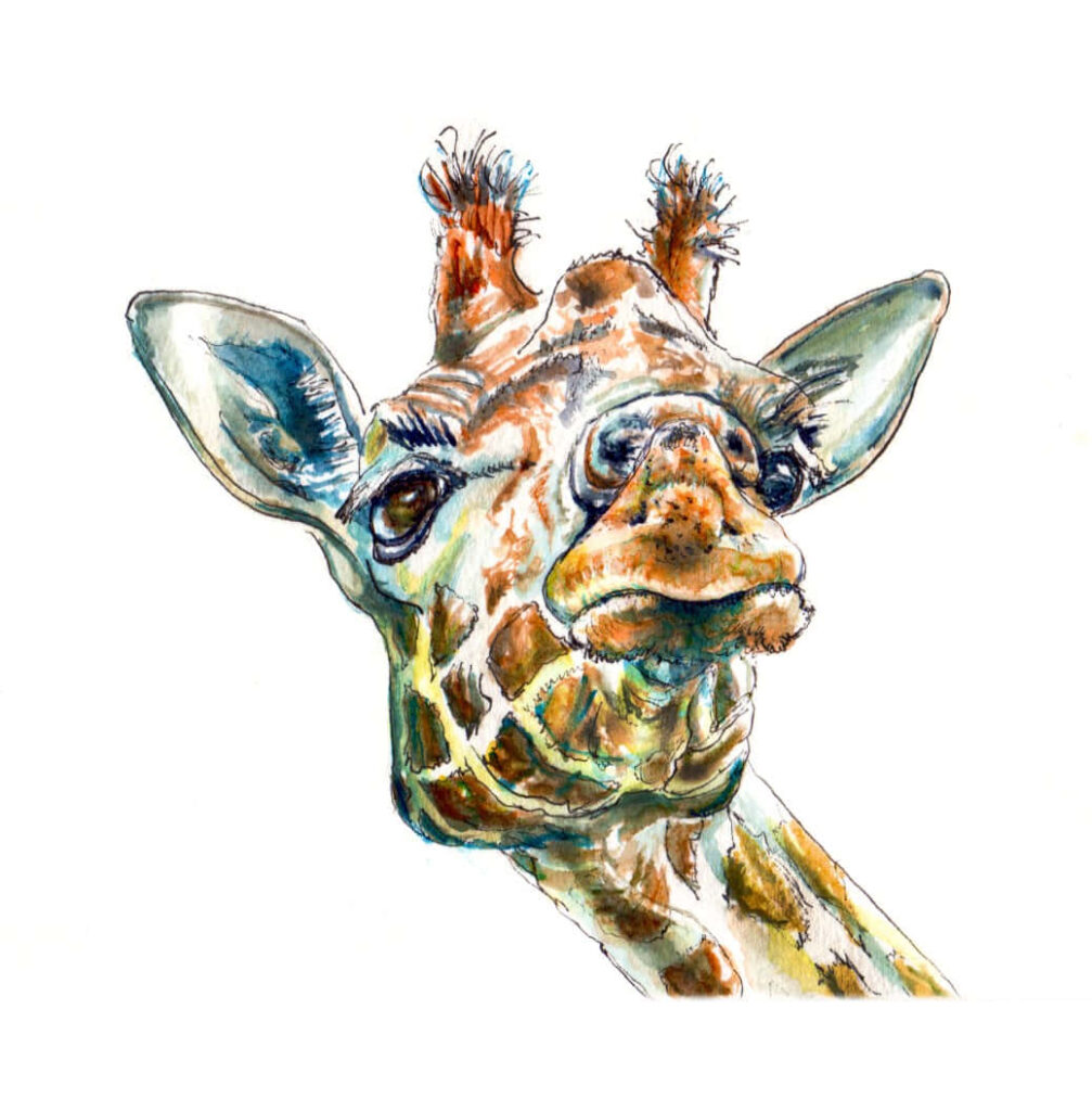 Whimsical Colorful Giraffe Wallpaper: Charming Artistic Background