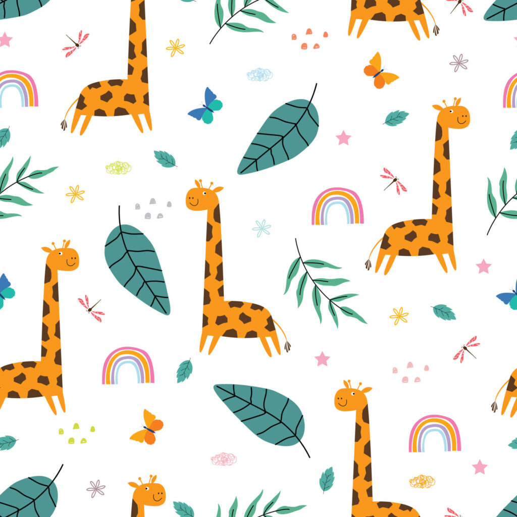 Cheerful Giraffe Wallpaper with Rainbows & Whimsical Elements
