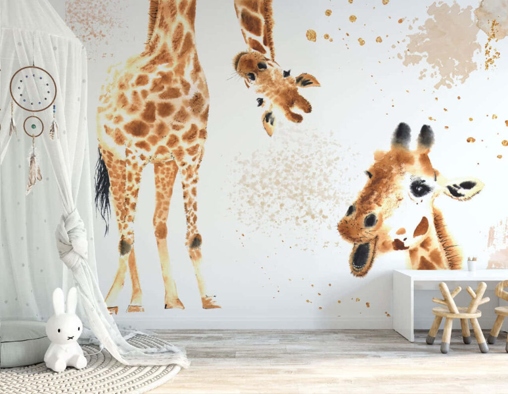 Whimsical Giraffe Wallpaper for Child's Room | Nature-Inspired Design