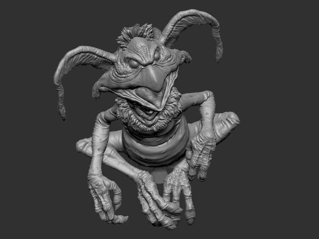 Whimsical Grayscale 3D Creature Wallpaper with Sinister Charm