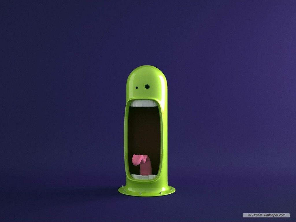 Whimsical Green Cartoon Creature Wallpaper on Dark Purple Background