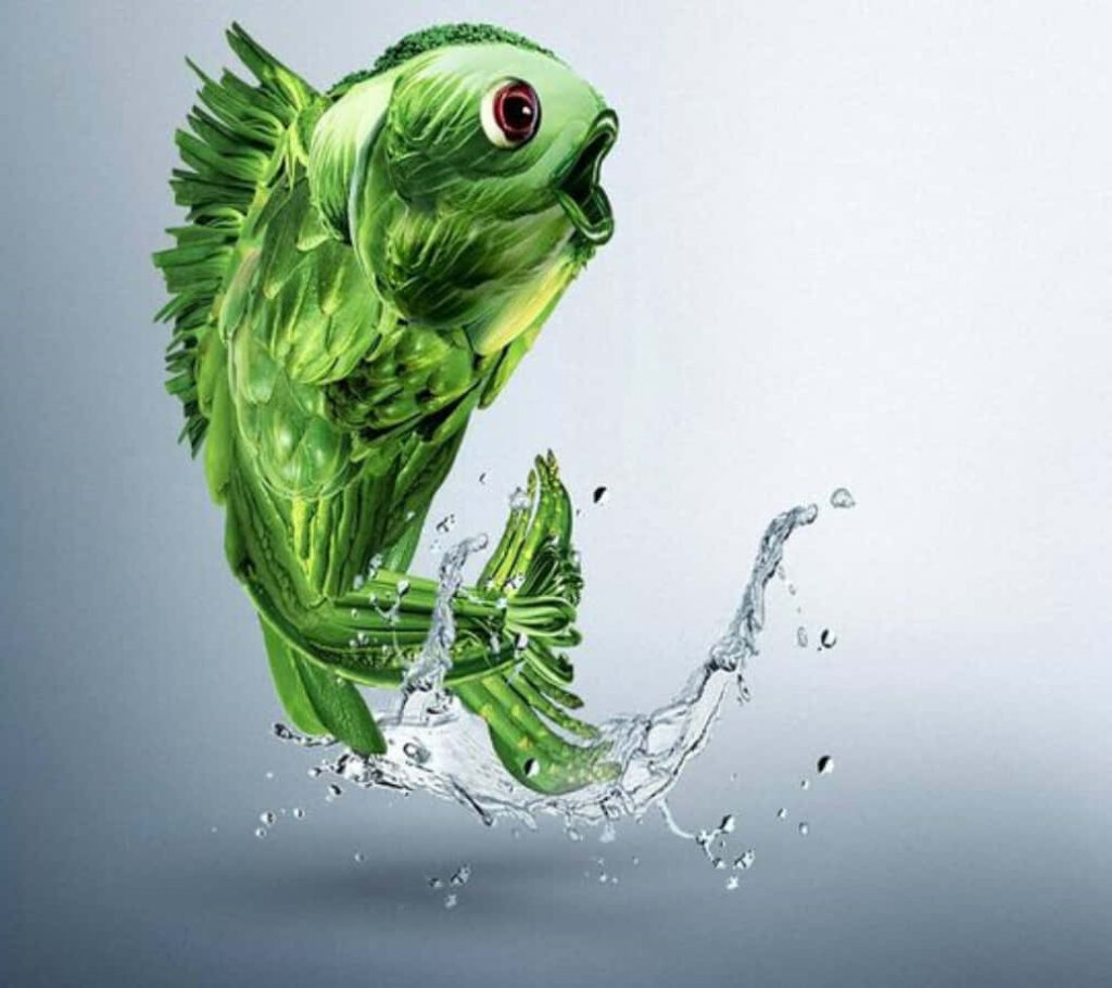 Whimsical Green Fish Wallpaper: Vibrant Leap & Playful Design