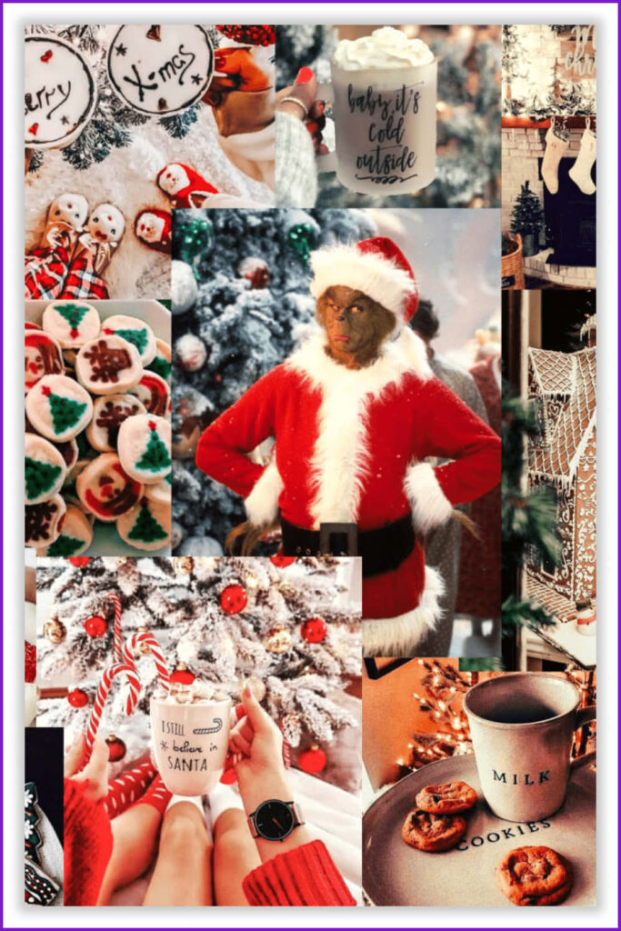 Whimsical Christmas Wallpaper: Grinch in Santa Costume & Holiday Cheer