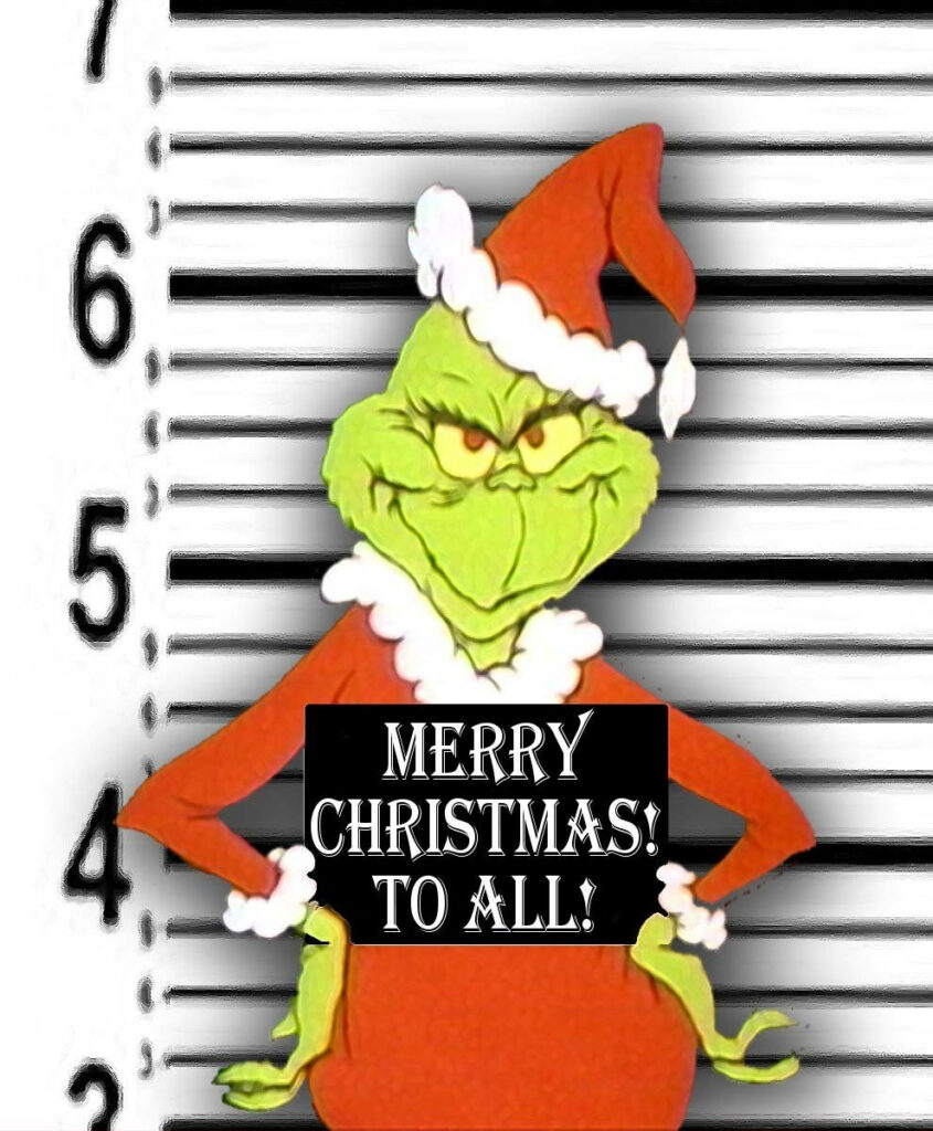 Whimsical Grinch in Santa Suit Festive Wallpaper - Merry Christmas!