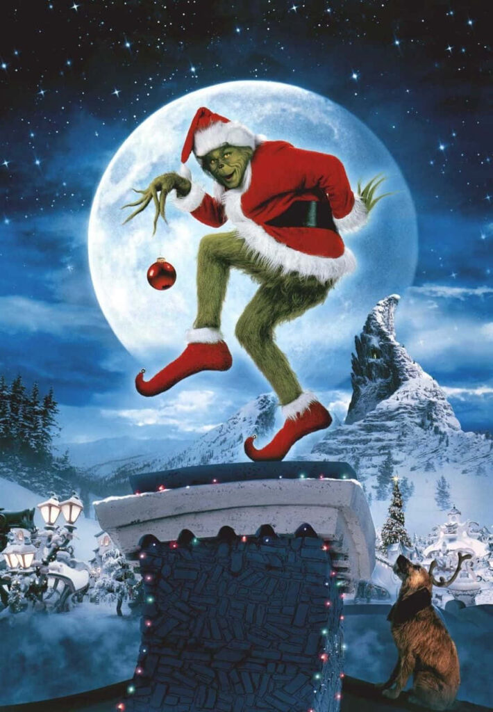 Whimsical Grinch Santa Wallpaper: Snowy Whoville & Full Moon