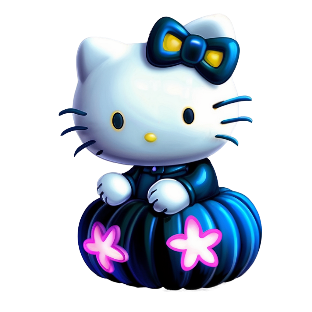 Whimsical Halloween Hello Kitty Wallpaper with Blue Pumpkin and Stars