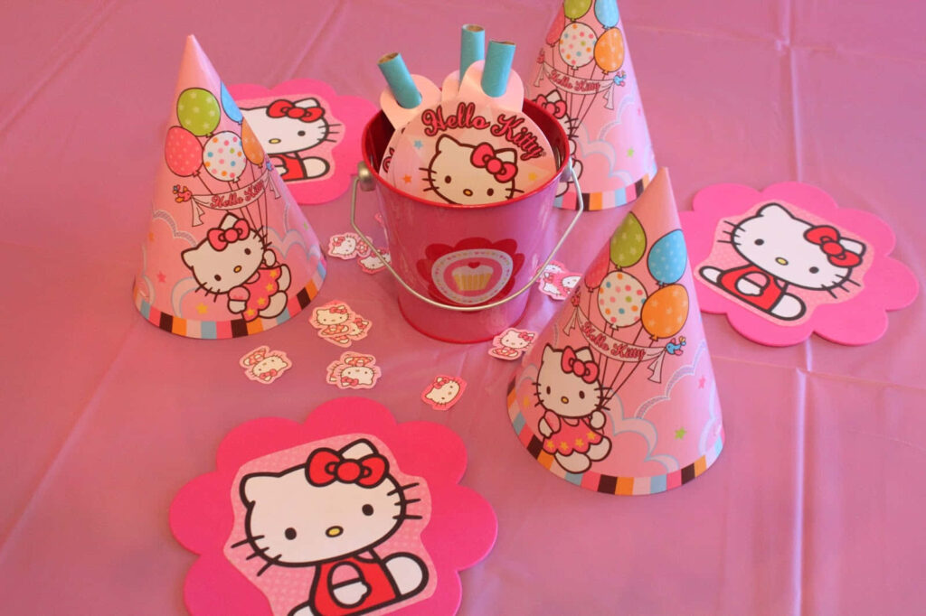 Whimsical Hello Kitty Birthday Wallpaper: Cheerful Pink Party Bash