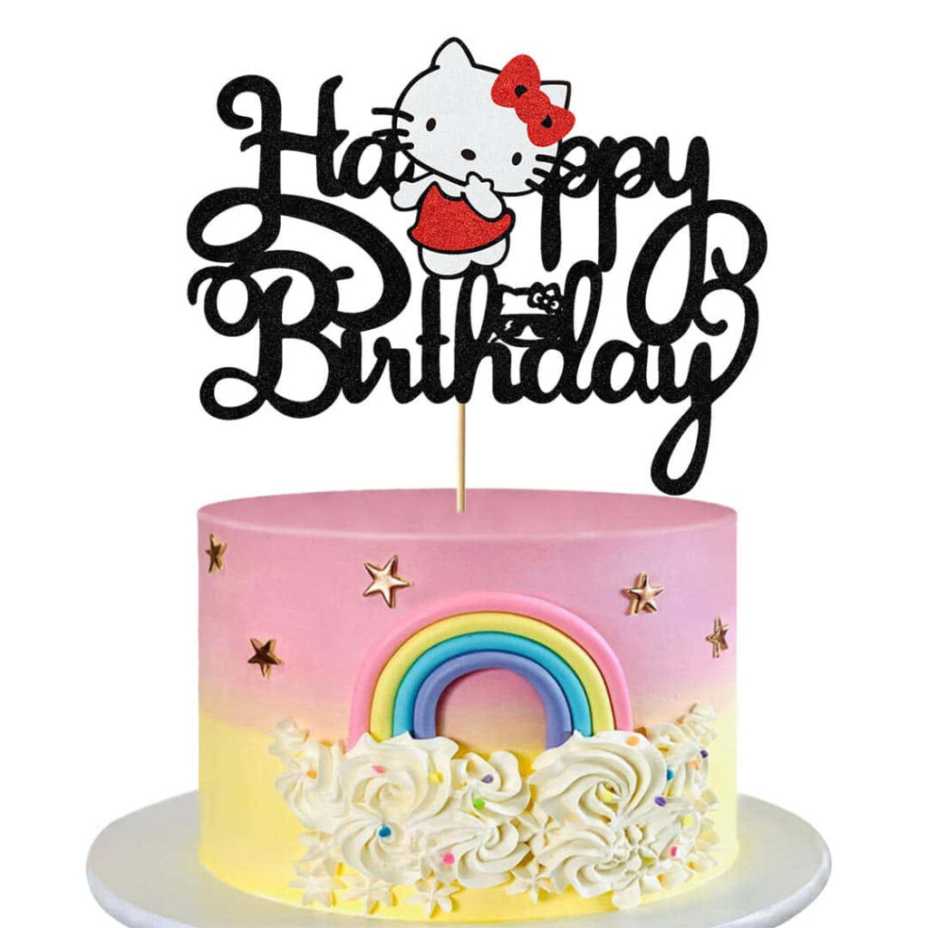 Pastel Birthday Cake Wallpaper with Hello Kitty & Rainbow Bliss
