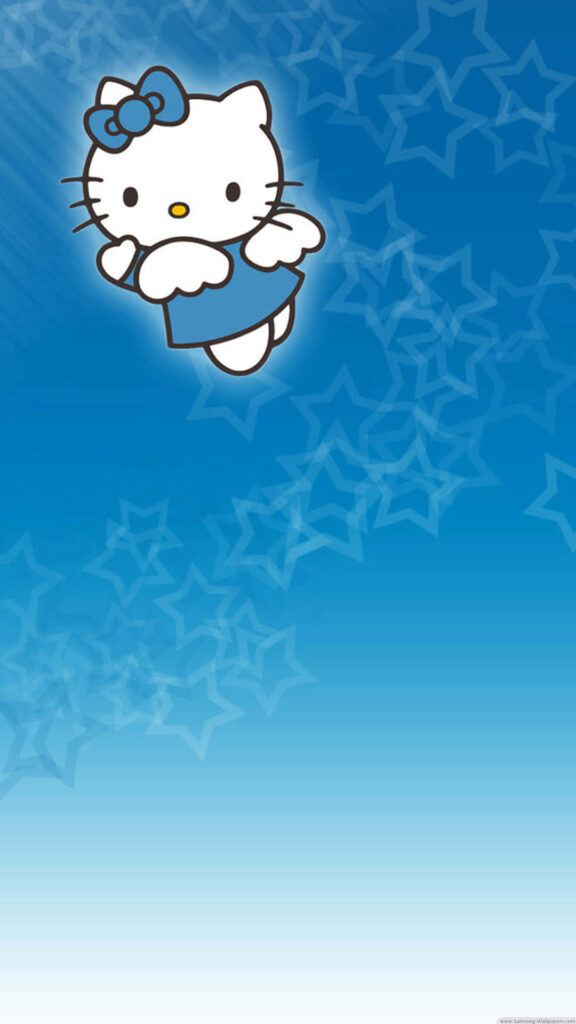 Charming Hello Kitty Wallpaper: Blue Sky & Starry Whimsical Background