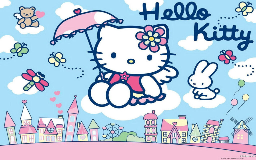 Whimsical Hello Kitty Cloud Wallpaper with Cute Characters