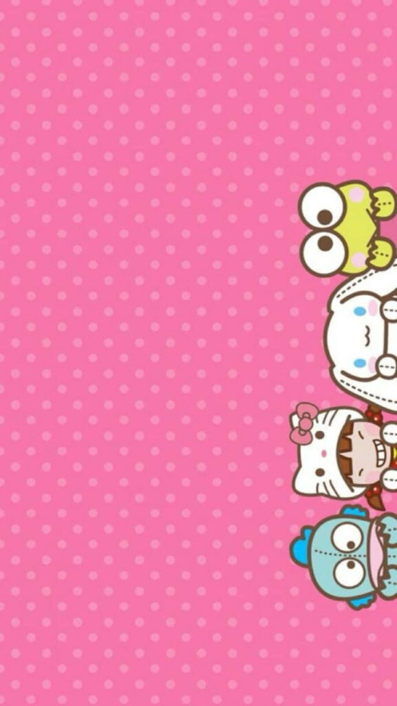 Whimsical Hello Kitty Wallpaper with Friends on Pink Polka Dots