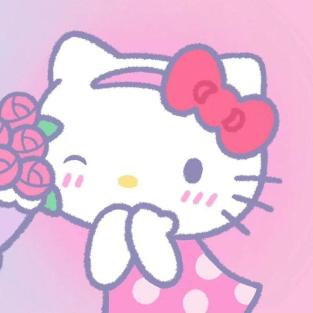 Whimsical Hello Kitty Wonderland: A Floral Fantasy in Soft Pink Pfp Background Wallpaper