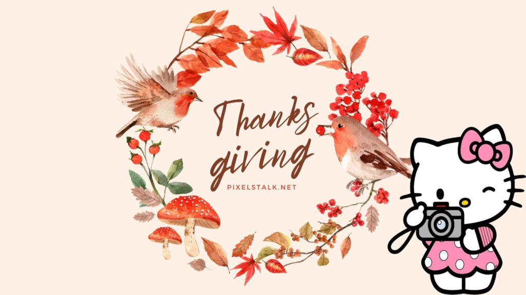 Whimsical Hello Kitty Thanksgiving Wallpaper with Autumn Wreath