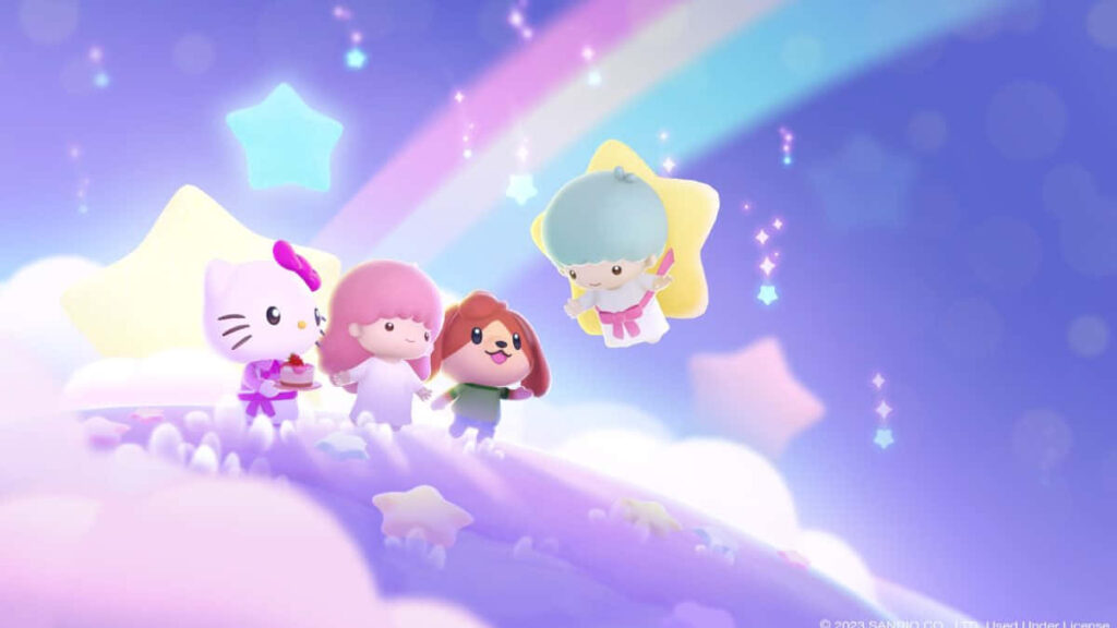Whimsical Hello Kitty Wallpaper in Pastel Fantasy World Background