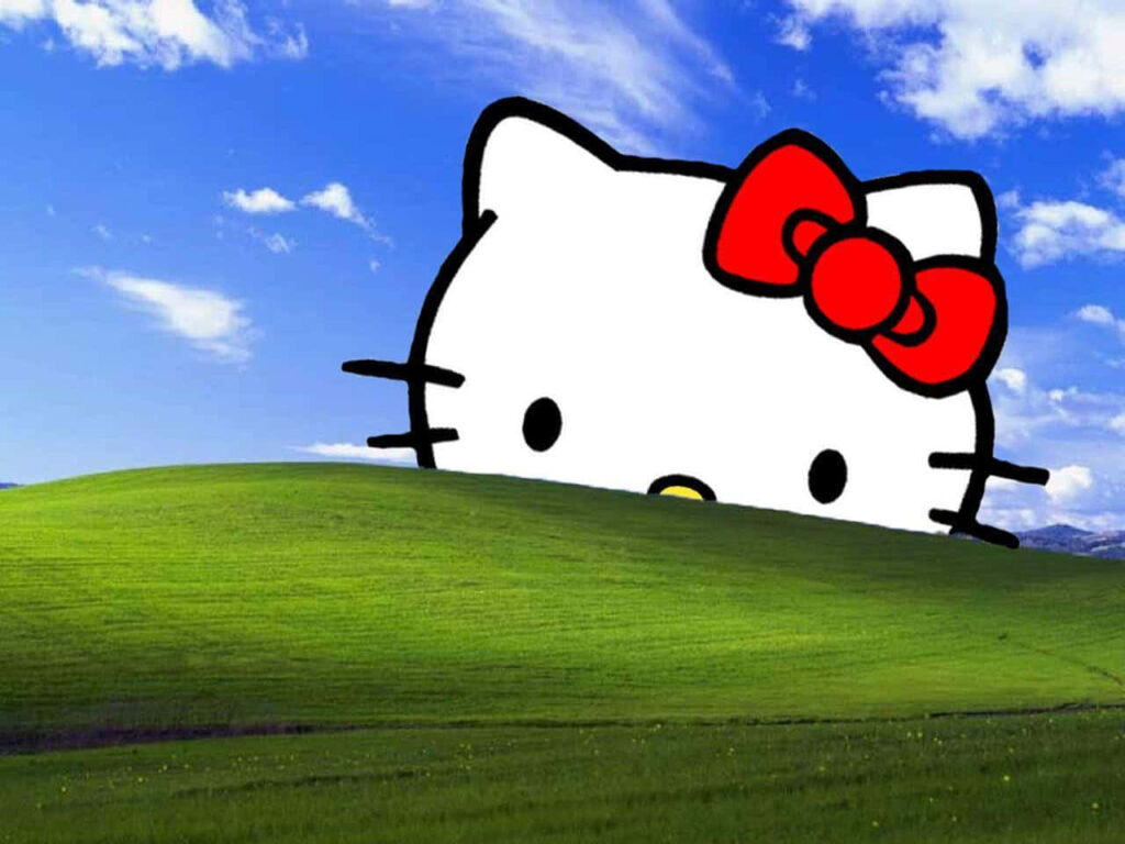 Hello Kitty Meets Windows XP: Whimsical Landscape Wallpaper