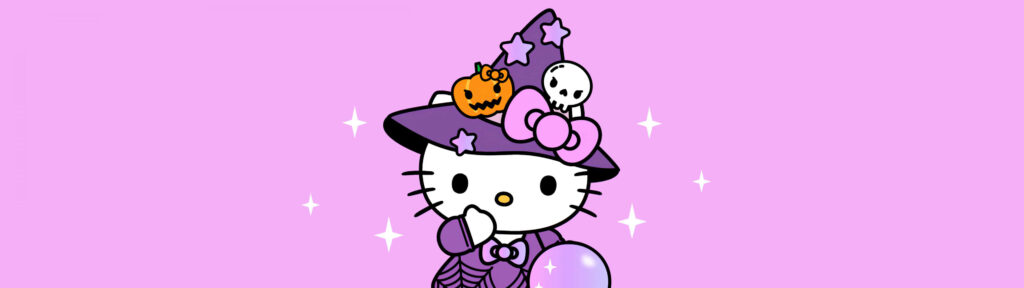 Hello Kitty Halloween Wallpaper: Cute Witch with Pumpkin & Ghost