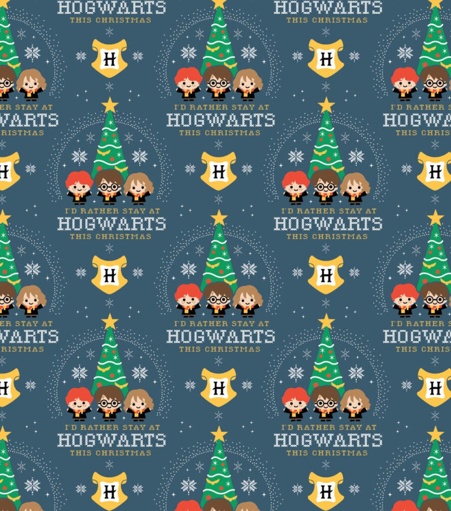 Whimsical Hogwarts Christmas Wallpaper with Playful Holiday Design