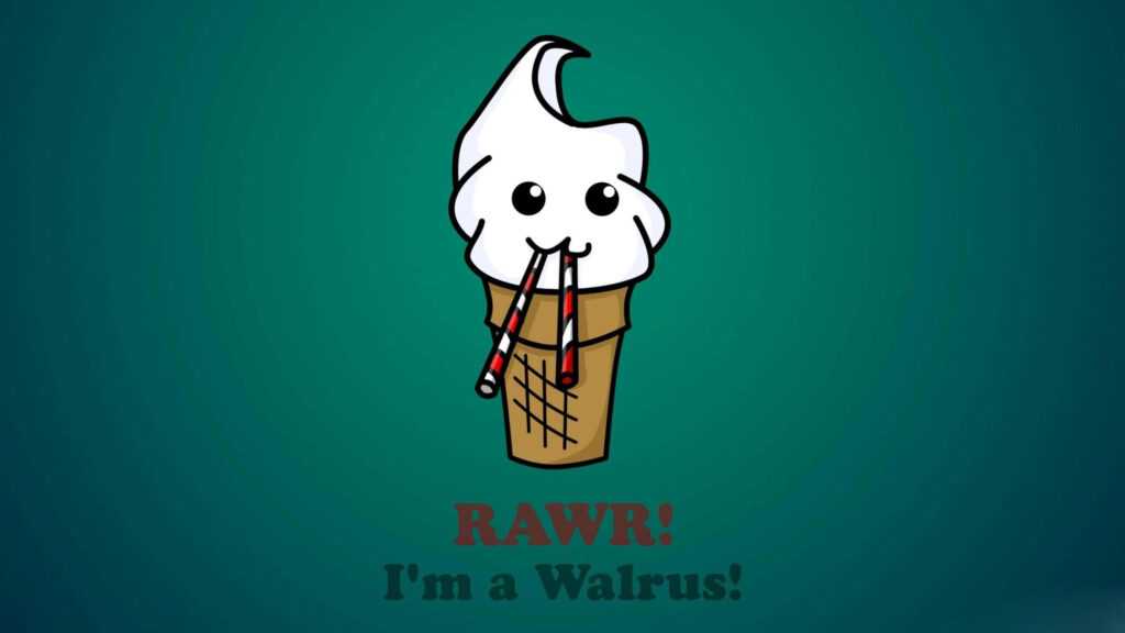 Whimsical Ice Cream Cone Walrus Wallpaper with Playful Caption
