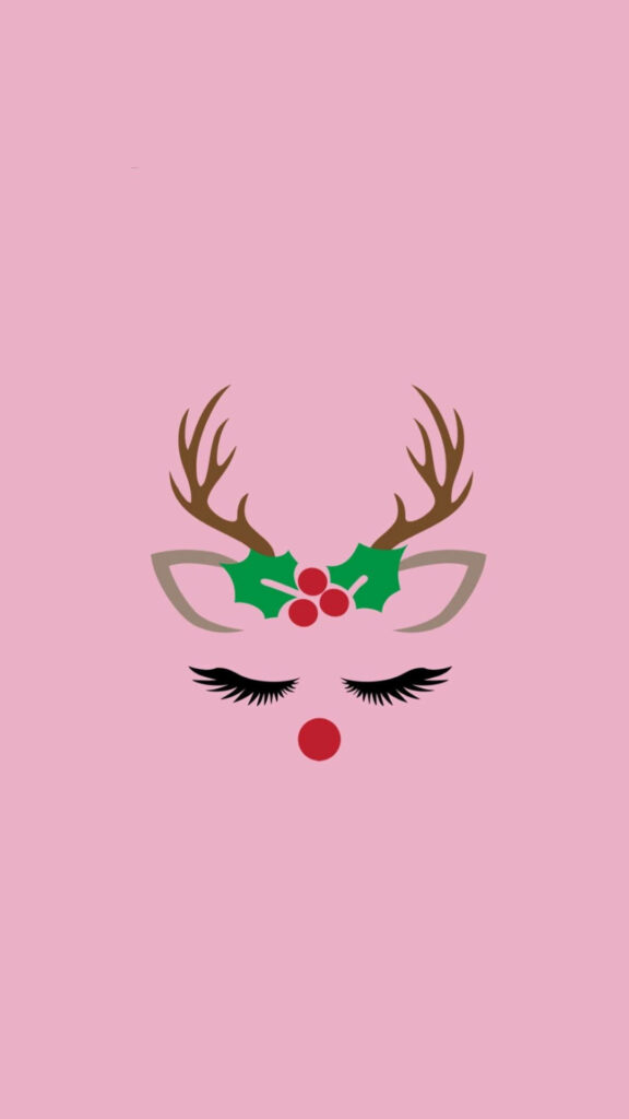 Whimsical Lady Deer Wallpaper: Cute Pink Background with Holly Antlers