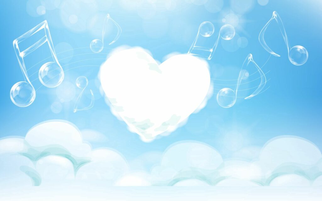 Whimsical Light Blue Sky Wallpaper with Heart & Musical Notes