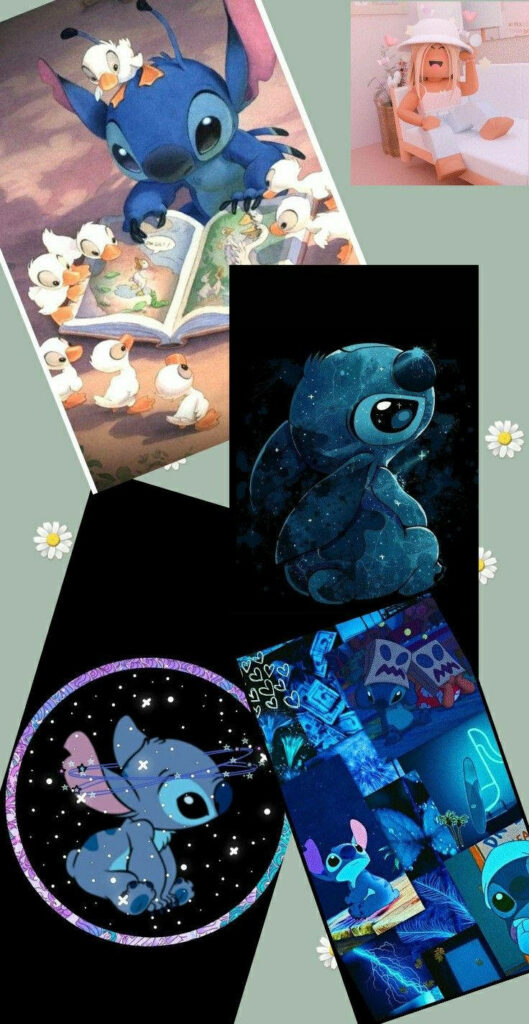 Charming Stitch Wallpaper: Whimsical Collage with Playful Backdrops