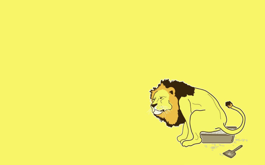 Funny Lion Litterbox Wallpaper - Bright Yellow Desktop Background
