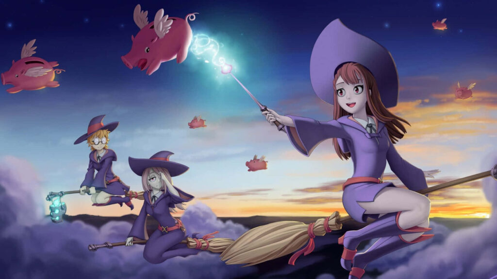 Whimsical *Little Witch Academia* Wallpaper: Magical Broomstick Adventure