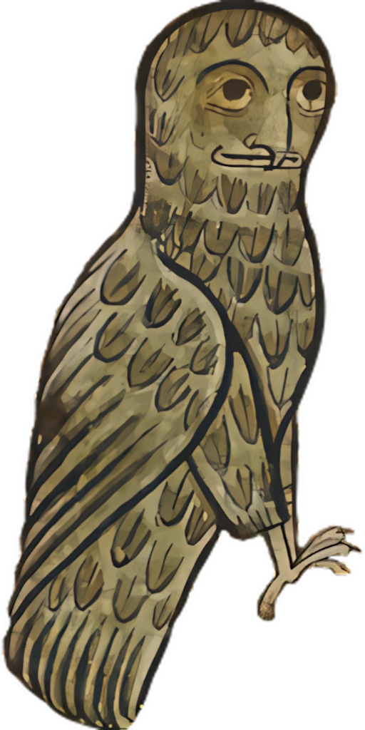 Whimsical Medieval Man-Bird Hybrid Wallpaper: Earthy Tones & Detail