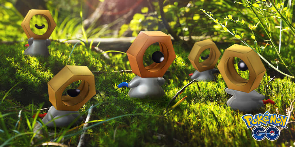 Whimsical Meltan 3D Render in Serene Forest Wallpaper