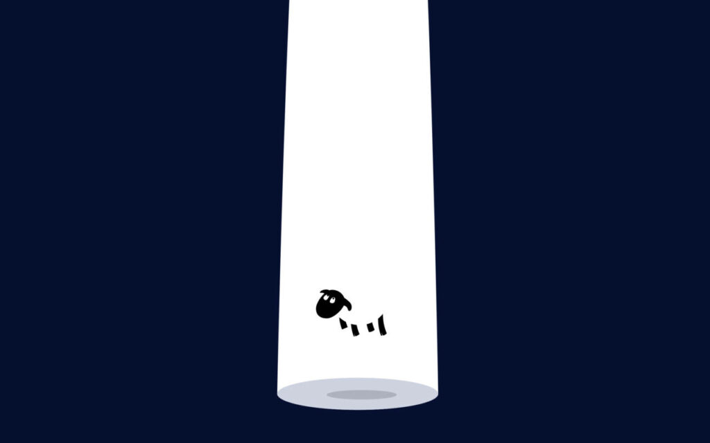 Minimalist Sheep Art Wallpaper: Whimsical Design on Dark Blue Background
