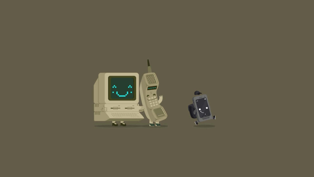 Whimsical Minimalist Wallpaper: Vintage Tech on Green Background