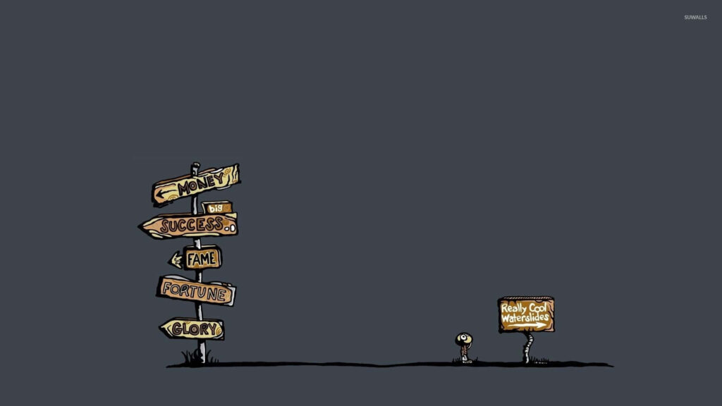 Whimsical Dark Wallpaper: Signposts of Ambition vs. Playful Joy