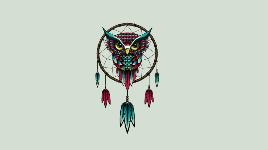 Vibrant Owl in Dream Catcher Wallpaper - Whimsical & Mystic Design