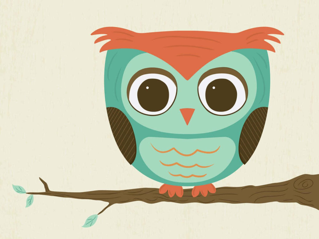 Whimsical Owl Wallpaper: Cute Cartoon Design in Turquoise & Orange