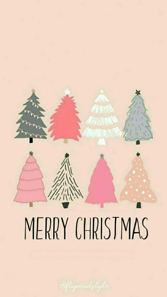 Whimsical Pastel Christmas Trees Wallpaper on Soft Pink Background