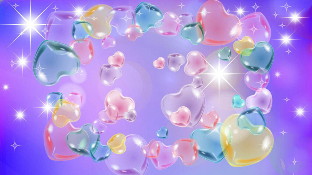 Whimsical Pastel Heart Wallpaper on Dreamy Purple Background