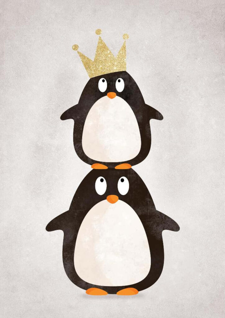 Playful Penguins Wallpaper: Fun Design with Crowned Cuties